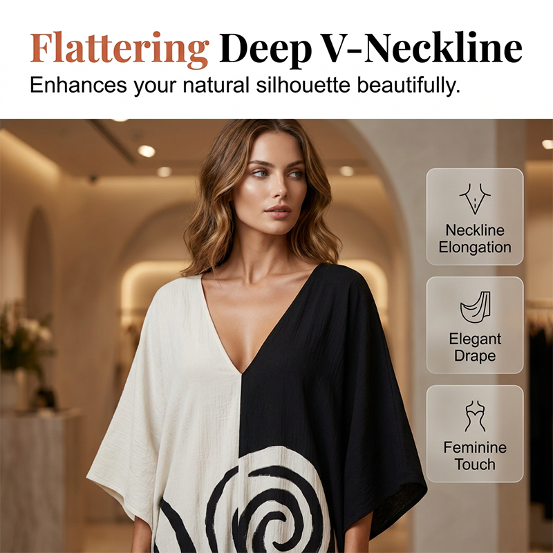 📢📢New Arrivals at Special Prices-Elegant V-Neck Two-Tone Spiral Print Dress