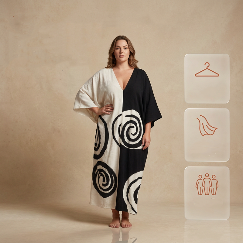 📢📢New Arrivals at Special Prices-Elegant V-Neck Two-Tone Spiral Print Dress