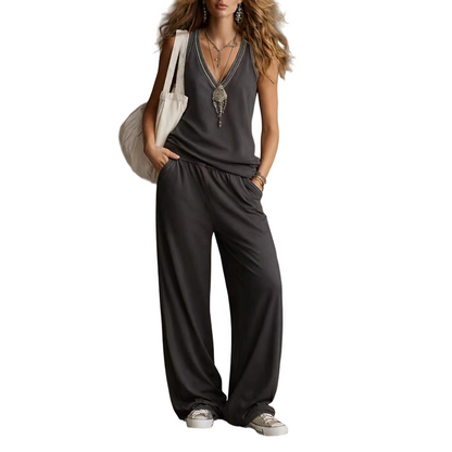 Women's V-Neck Sleeveless Top & Wide-Leg Pants Set