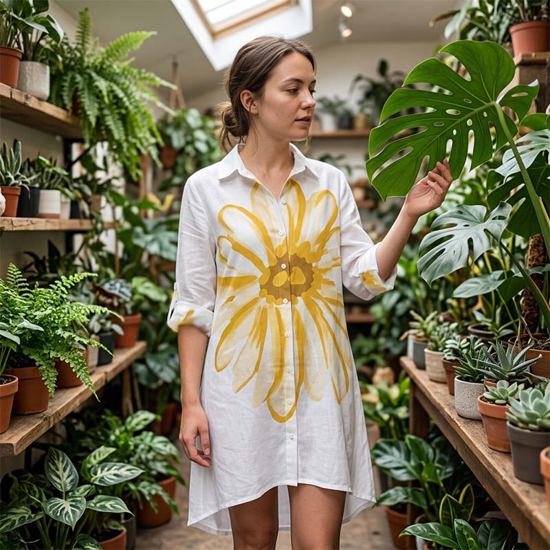 Women's Floral Print Button-Down Shirt Dress