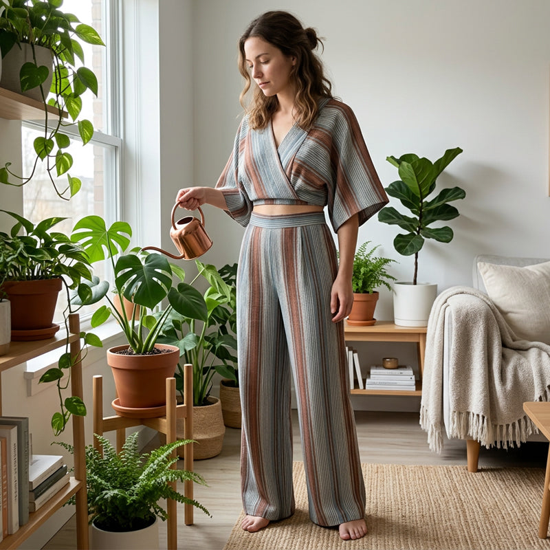 👚 50% OFF NOW! 🏆 Women's Striped Crop Top & Wide-Leg Pants Set – Flowy & breathable – Perfect for summer vacations, beach or resort wear – effortless matching style 👖