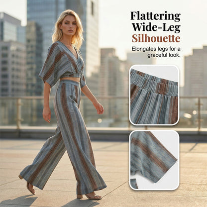 👚 50% OFF NOW! 🏆 Women's Striped Crop Top & Wide-Leg Pants Set – Flowy & breathable – Perfect for summer vacations, beach or resort wear – effortless matching style 👖