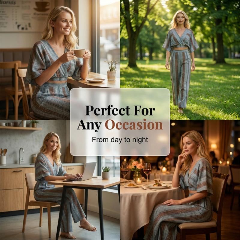 👚 50% OFF NOW! 🏆 Women's Striped Crop Top & Wide-Leg Pants Set – Flowy & breathable – Perfect for summer vacations, beach or resort wear – effortless matching style 👖