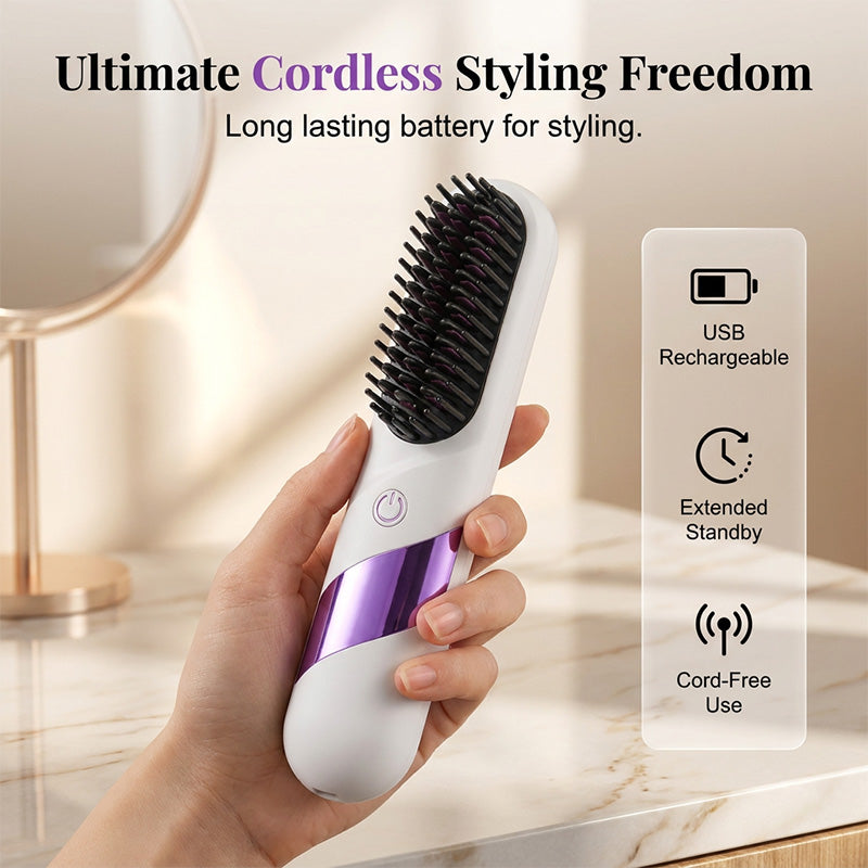 Cordless Ceramic Hair Straightener Brush