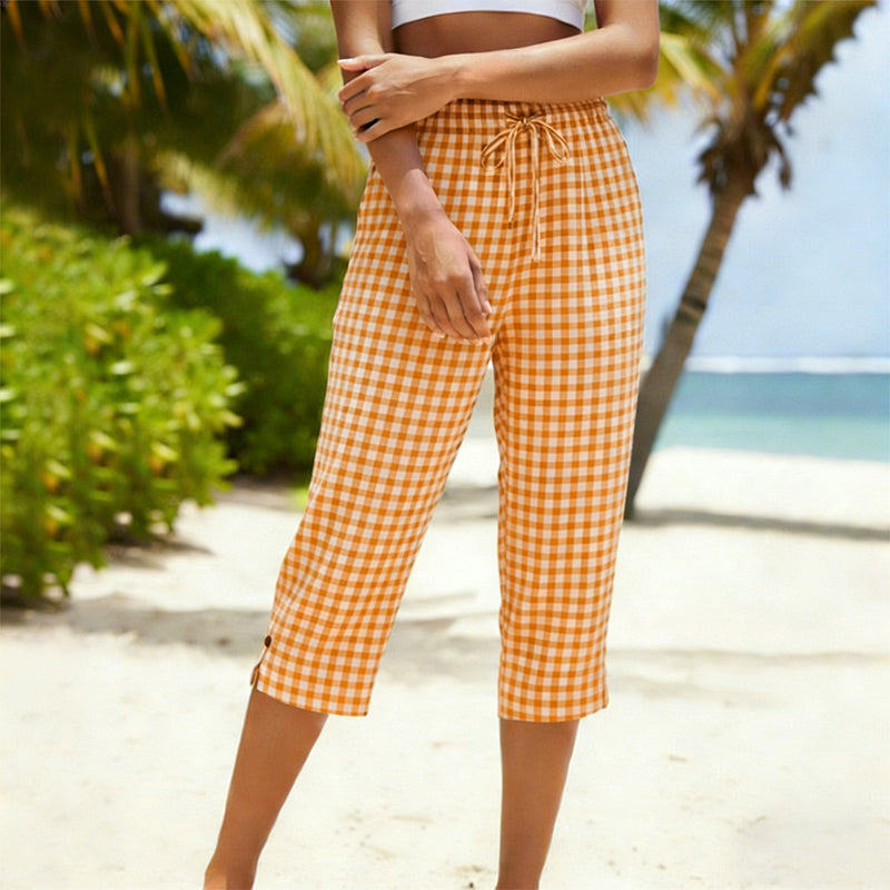 👖💥Surprise Price $34.8!!💥 🌿Women's Summer Plaid Capri Pants✨Light Breathable Cropped Trousers Casual Daily Wear💝