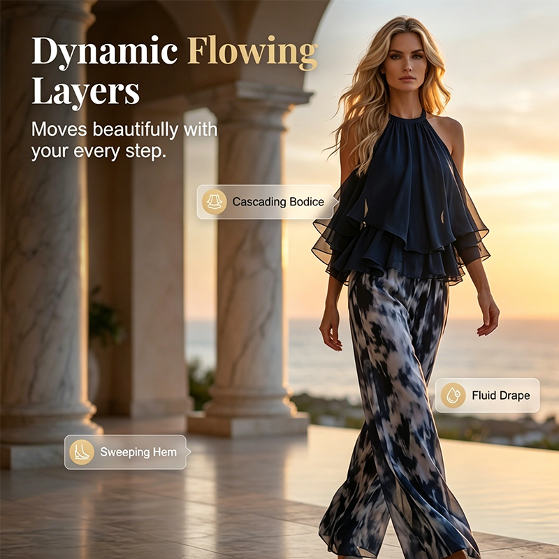 🔥New Arrivals on Sale-Women's 2-Piece Flowy Halter Outfit with Printed Pants