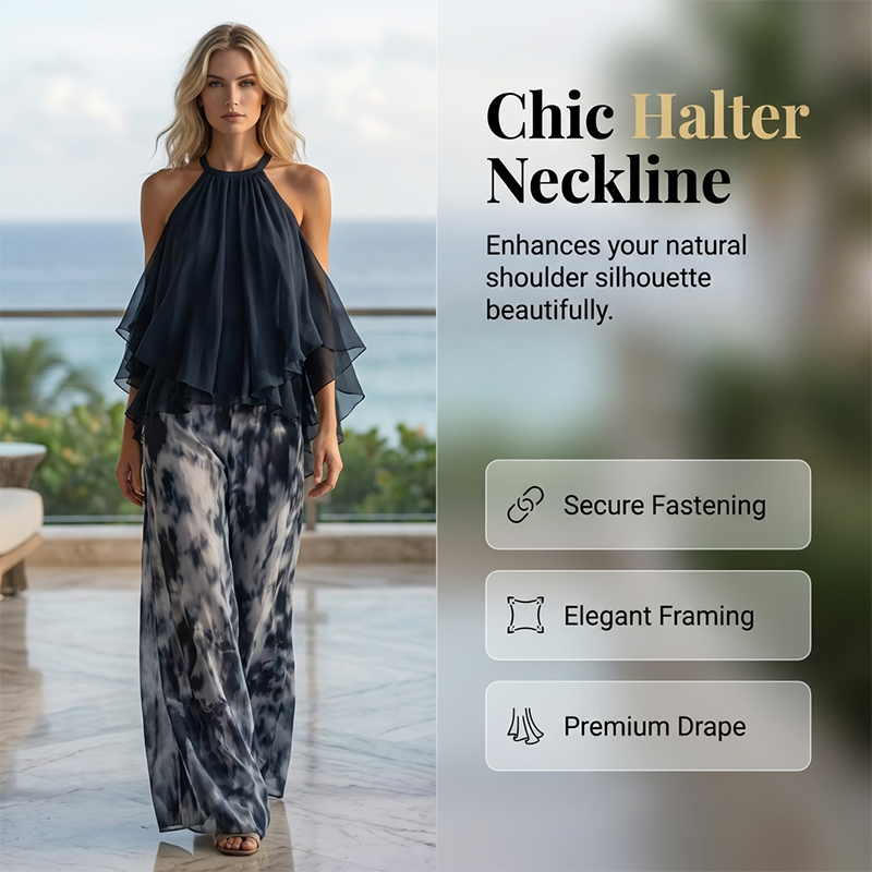 🔥New Arrivals on Sale-Women's 2-Piece Flowy Halter Outfit with Printed Pants