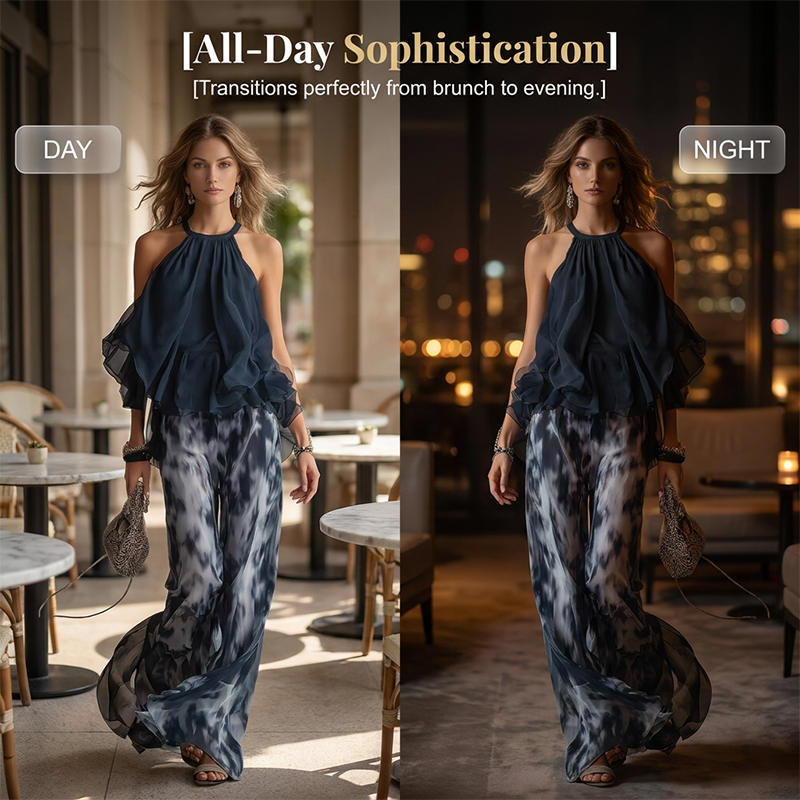 🔥New Arrivals on Sale-Women's 2-Piece Flowy Halter Outfit with Printed Pants