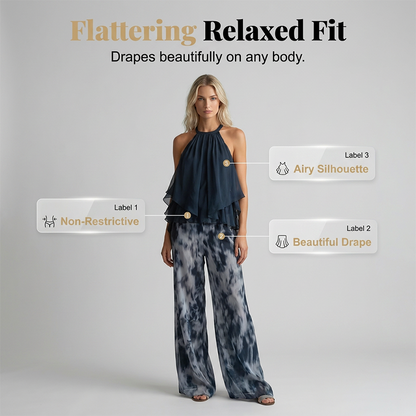 🔥New Arrivals on Sale-Women's 2-Piece Flowy Halter Outfit with Printed Pants