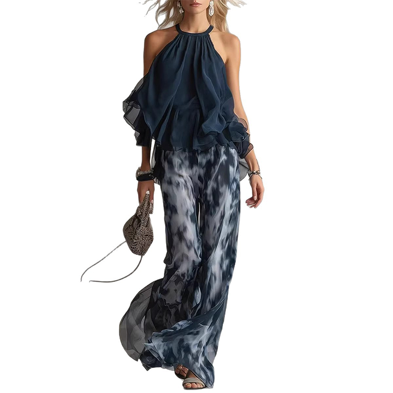 🔥New Arrivals on Sale-Women's 2-Piece Flowy Halter Outfit with Printed Pants