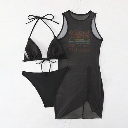 🔥Now on sale-3-Piece Bikini Set with Graphic Cover-Up