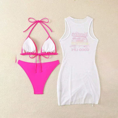 🔥Now on sale-3-Piece Bikini Set with Graphic Cover-Up