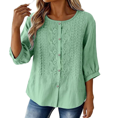 Women's Embroidered Cotton Linen Blouse