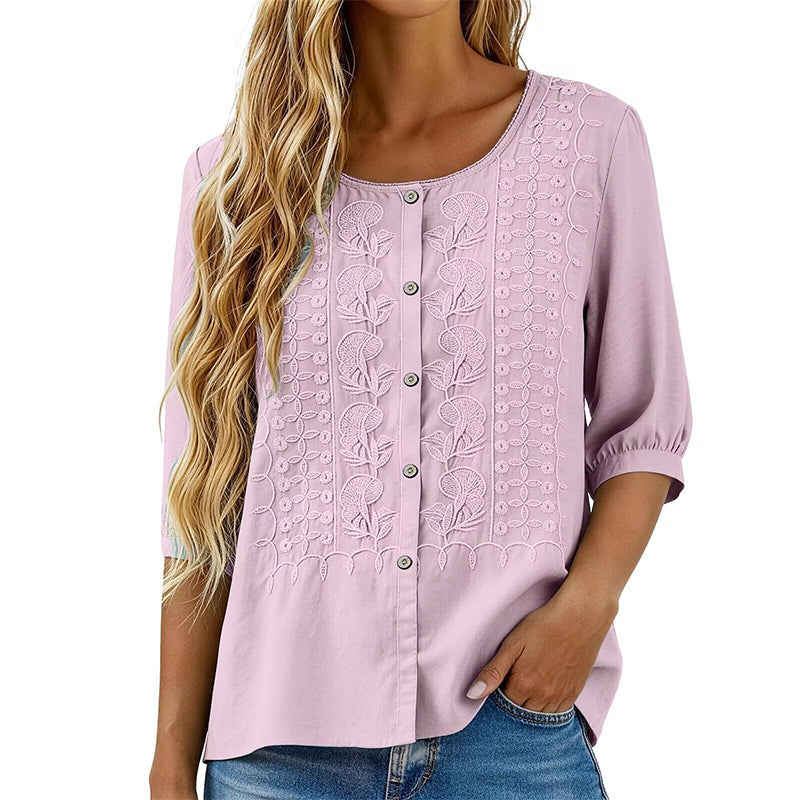 Women's Embroidered Cotton Linen Blouse