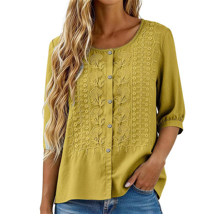 Women's Embroidered Cotton Linen Blouse