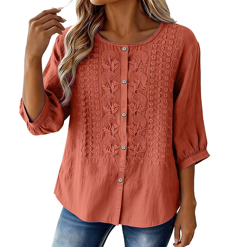 Women's Embroidered Cotton Linen Blouse