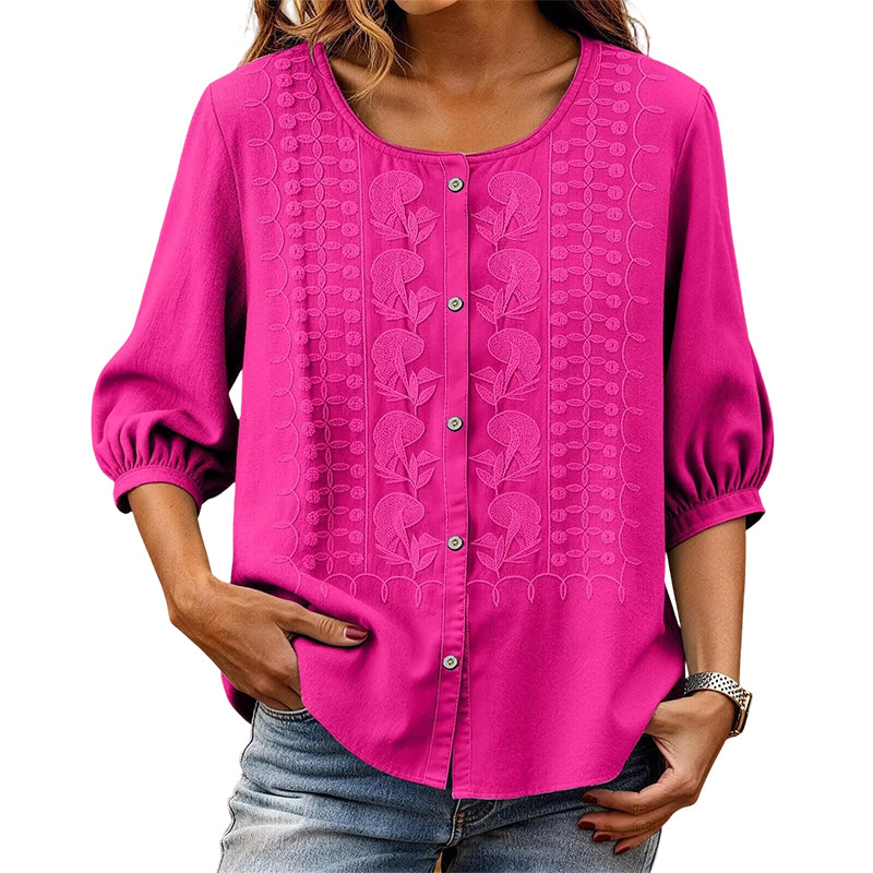 Women's Embroidered Cotton Linen Blouse