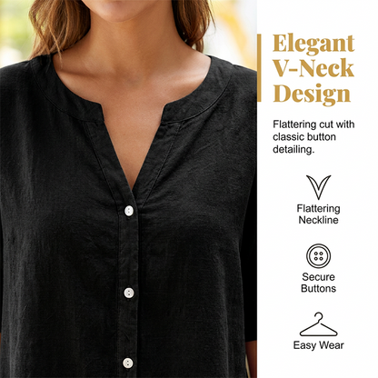 Women's Linen V-Neck Shirt & Shorts Set