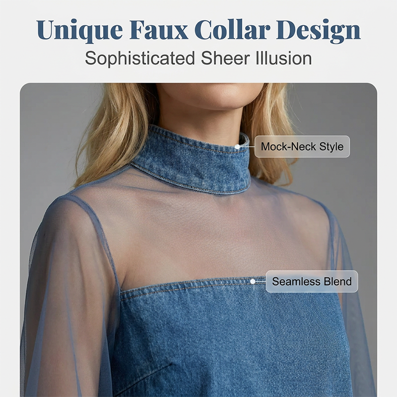 🔥Limited-time offer-Lantern Sleeve Faux Collar Denim Skirt