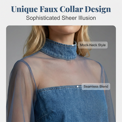 🔥Limited-time offer-Lantern Sleeve Faux Collar Denim Skirt