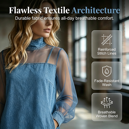 🔥Limited-time offer-Lantern Sleeve Faux Collar Denim Skirt