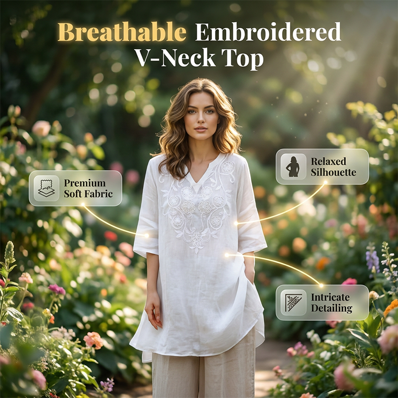 Women's Casual Loose Fit V-Neck Top