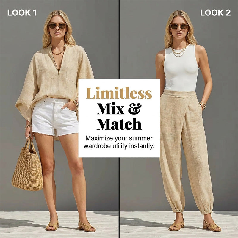 🔥Limited-time offer-Women's Summer Slouchy Loose Fit Pants Set with Batwing Sleeves