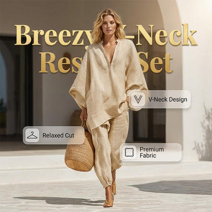 🔥Limited-time offer-Women's Summer Slouchy Loose Fit Pants Set with Batwing Sleeves