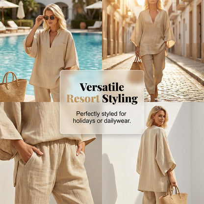 🔥Limited-time offer-Women's Summer Slouchy Loose Fit Pants Set with Batwing Sleeves