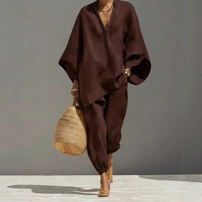 🔥Limited-time offer-Women's Summer Slouchy Loose Fit Pants Set with Batwing Sleeves