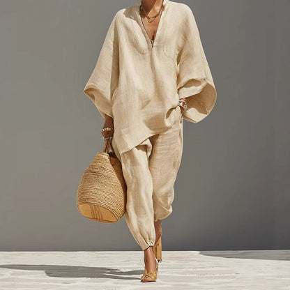 🔥Limited-time offer-Women's Summer Slouchy Loose Fit Pants Set with Batwing Sleeves