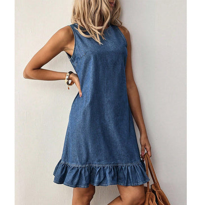 🔥New arrivals now on sale-Women's Sleeveless Denim Ruffle Hem Dress