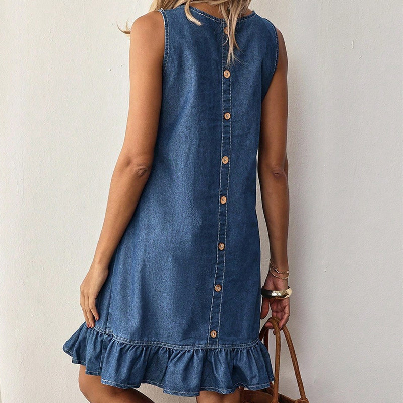 🔥New arrivals now on sale-Women's Sleeveless Denim Ruffle Hem Dress