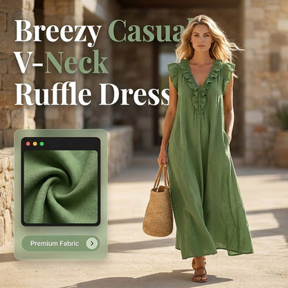 🔥New Arrivals & Special Offers-Women's Casual Sleeveless V-Neck Ruffle Dress