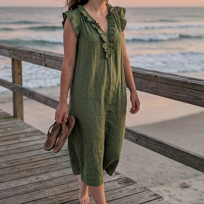 🔥New Arrivals & Special Offers-Women's Casual Sleeveless V-Neck Ruffle Dress