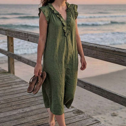🔥New Arrivals & Special Offers-Women's Casual Sleeveless V-Neck Ruffle Dress