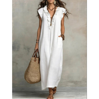 🔥New Arrivals & Special Offers-Women's Casual Sleeveless V-Neck Ruffle Dress