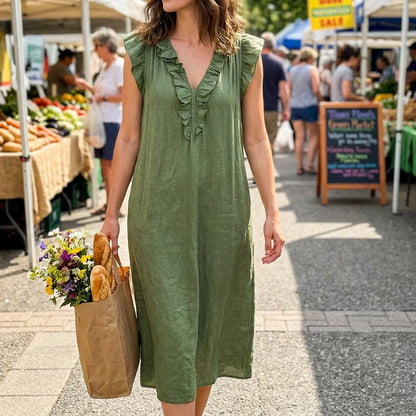 🔥New Arrivals & Special Offers-Women's Casual Sleeveless V-Neck Ruffle Dress