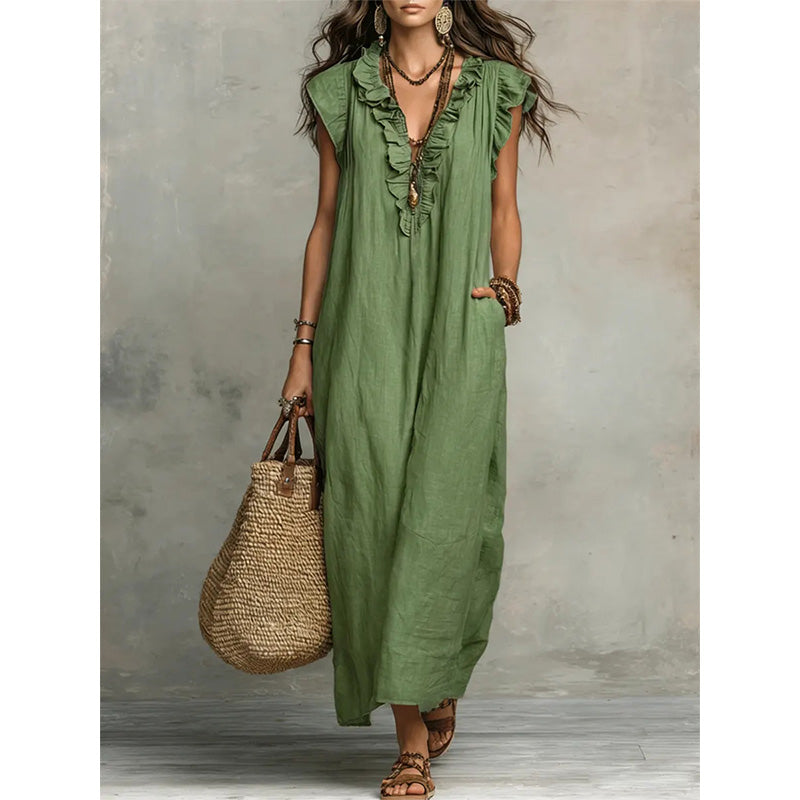 🔥New Arrivals & Special Offers-Women's Casual Sleeveless V-Neck Ruffle Dress