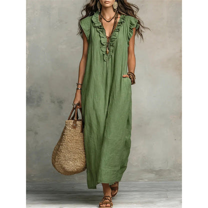 🔥New Arrivals & Special Offers-Women's Casual Sleeveless V-Neck Ruffle Dress