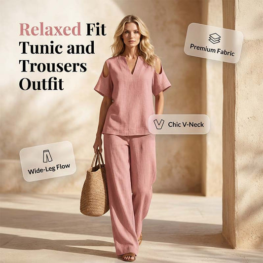🔥New Arrivals & Special Offers-Solid Color Relaxed Fit Tunic and Trousers Outfit