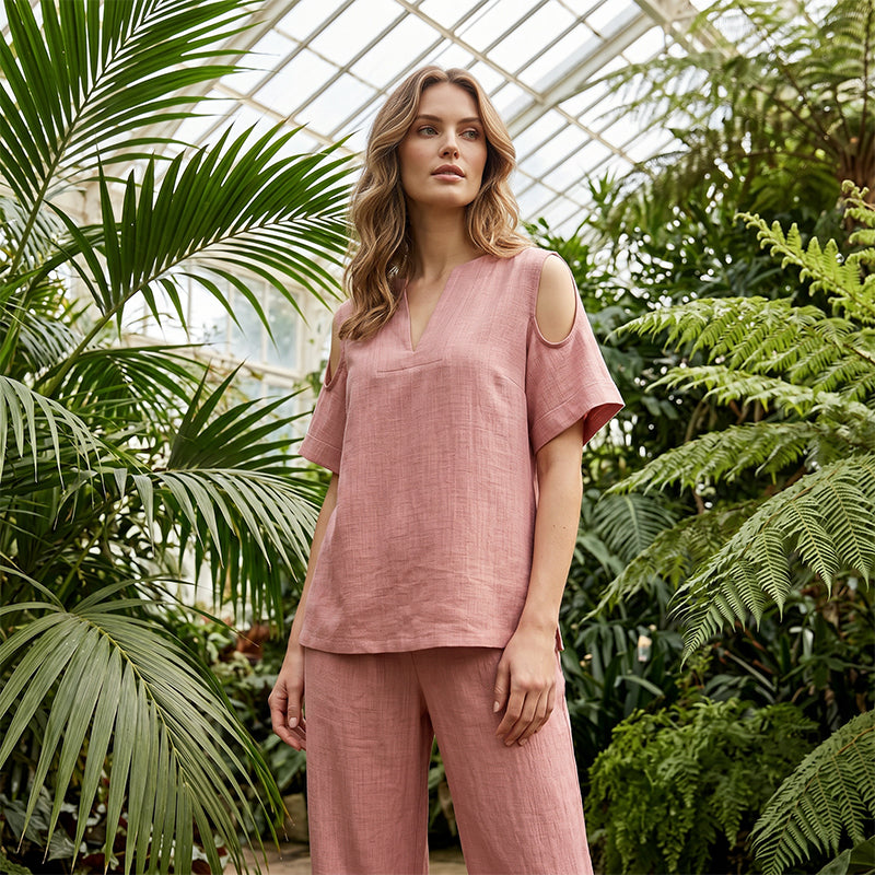 🔥New Arrivals & Special Offers-Solid Color Relaxed Fit Tunic and Trousers Outfit