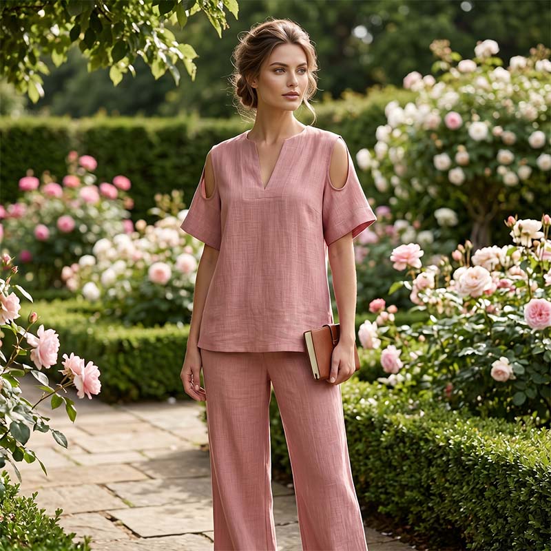 🔥New Arrivals & Special Offers-Solid Color Relaxed Fit Tunic and Trousers Outfit