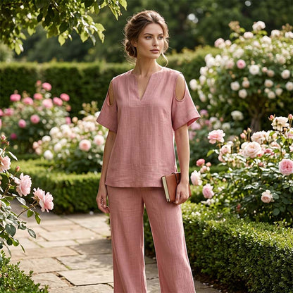 🔥New Arrivals & Special Offers-Solid Color Relaxed Fit Tunic and Trousers Outfit