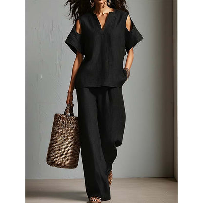 🔥New Arrivals & Special Offers-Solid Color Relaxed Fit Tunic and Trousers Outfit