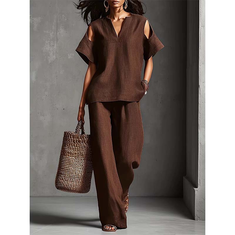 🔥New Arrivals & Special Offers-Solid Color Relaxed Fit Tunic and Trousers Outfit