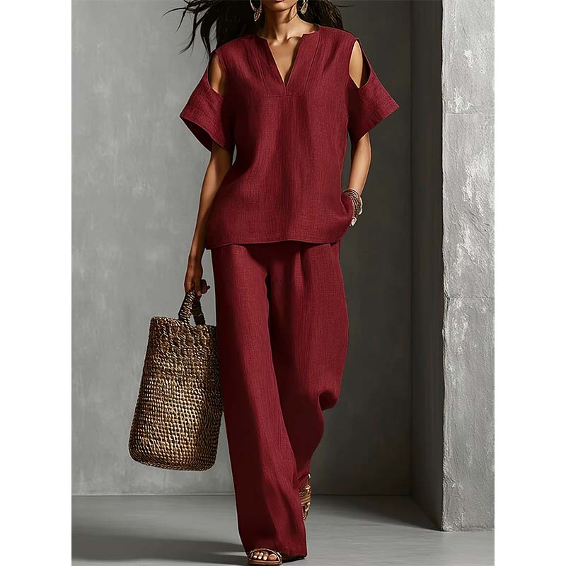 🔥New Arrivals & Special Offers-Solid Color Relaxed Fit Tunic and Trousers Outfit