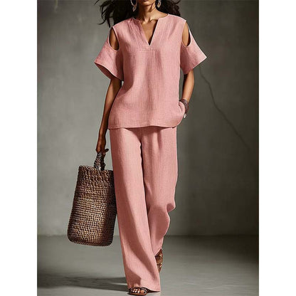 🔥New Arrivals & Special Offers-Solid Color Relaxed Fit Tunic and Trousers Outfit