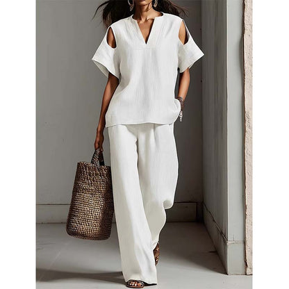 🔥New Arrivals & Special Offers-Solid Color Relaxed Fit Tunic and Trousers Outfit
