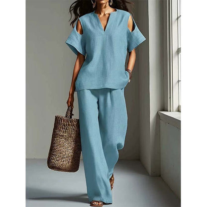🔥New Arrivals & Special Offers-Solid Color Relaxed Fit Tunic and Trousers Outfit